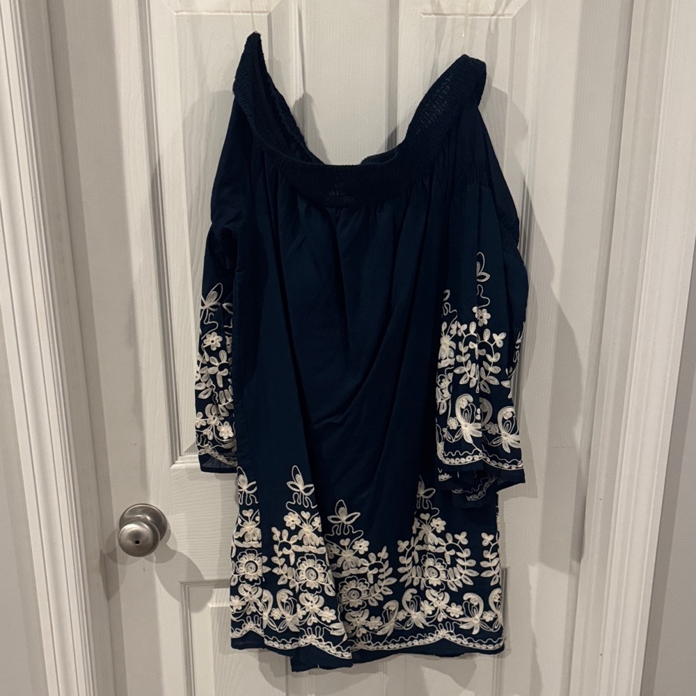 Kori Navy Dress with White Embroidery